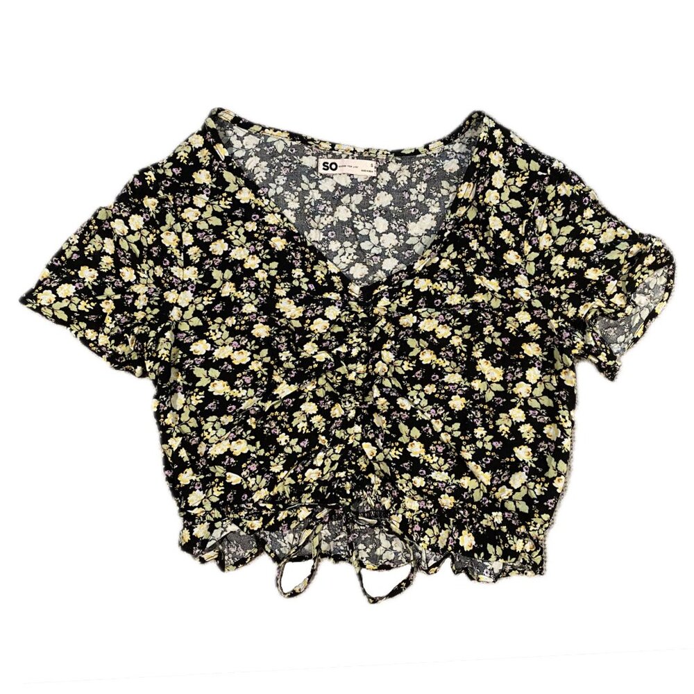 So Black Floral Crop Top - Size Small - NWT